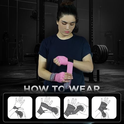 WYOX Pink 4.5m Boxing Hand Wraps for Men & Women - Muay Thai, MMA, Kickboxing