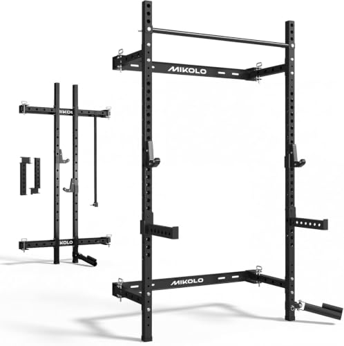 Folding Wall Mounted Squat Rack - 1000 lbs Capacity - Black