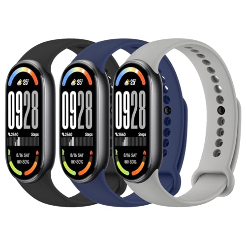 Replacement Bands for Xiaomi Smart Band 8/9/10 - 3 Pack Black/Navy Blue/Grey