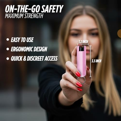 Maximum Strength Pepper Spray Keychain for Self Defense - 16ft Range, Twist-Lock Safety