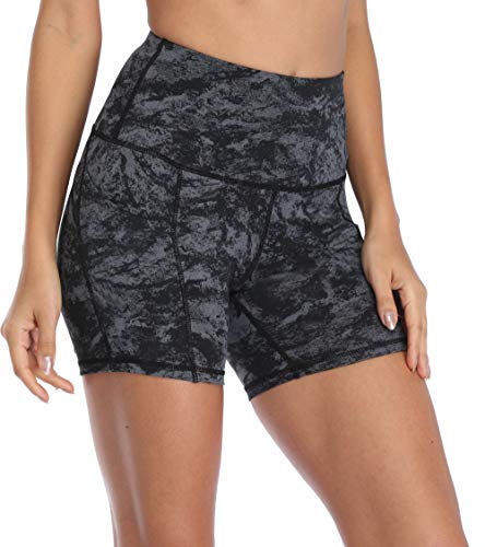 High Waist Women's Short Yoga Shorts with Pockets - Black Carbon, X-Large