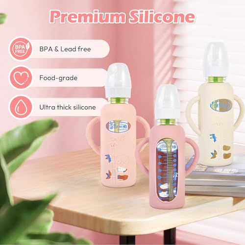 Silicone Bottle Sleeves for Dr. Brown's Glass Baby Bottles - 3 Pack, Pink 2