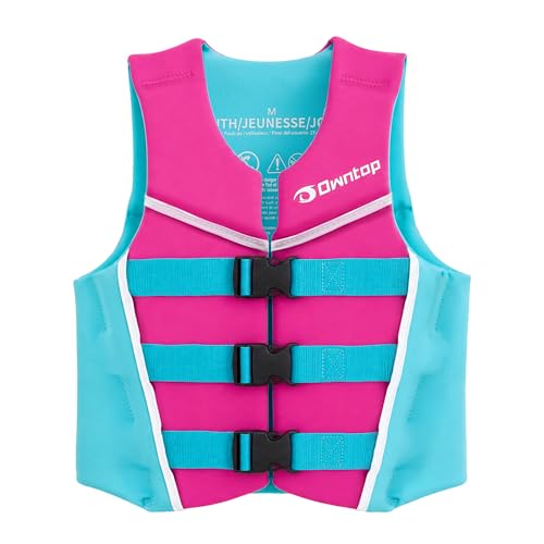 Owntop Youth Swim Vest Pink 75-125 lbs – Triple Adjustable Straps, Quick-Release Buckles