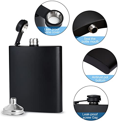 Matte Black 8Oz Hip Flask Set - 2 Pcs with Funnel & Mini Glasses