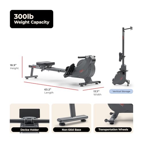 Smart Magnetic Rower - Compact Quiet Rowing Machine - Black