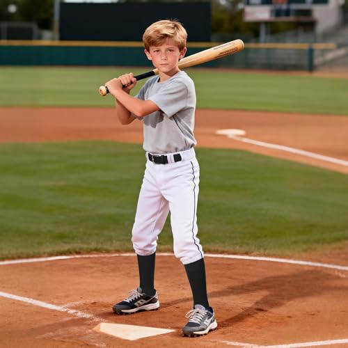 Cooraby Youth Baseball Socks and Belt Set for Boys & Girls - Black, 8-12 Years