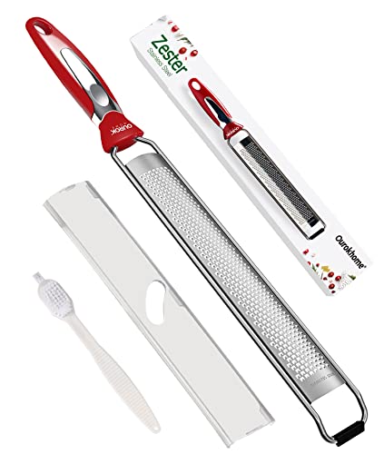 Stainless Steel Lemon Zester & Cheese Grater - Red