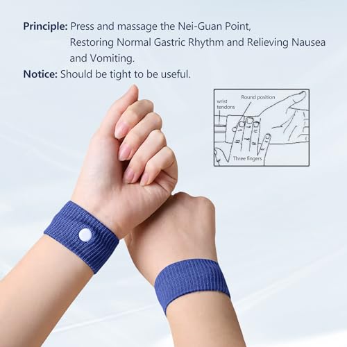 Acupressure Motion Sickness Wristbands for Nausea Relief - Dark Blue, 2 Pairs