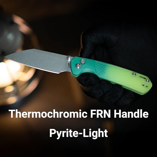 CJRB Pyrite-Light EDC Knife with AR-RPM9 Steel Blade & Thermochromic Green FRN Handle