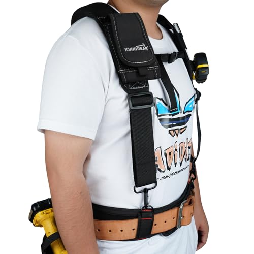 KUNN Tool Belt Suspenders Padded Construction Belt Harness with Gel Shoulder Strap Detachable Phone Holder,4 Tool Belt Loops