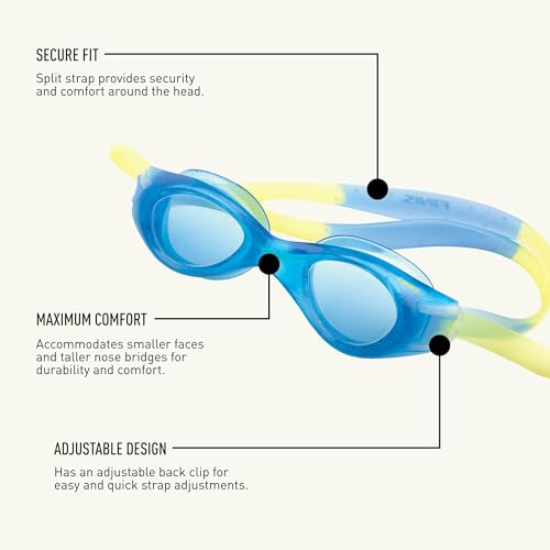 FINIS Nitro Aqua Kids Swim Goggles Blue/Yellow, Adjustable Silicone Seal