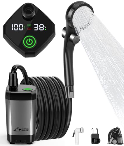 WADEO Silver Gray Portable Shower for Camping, 6000mAh Rechargeable Camp Shower with Digital Display
