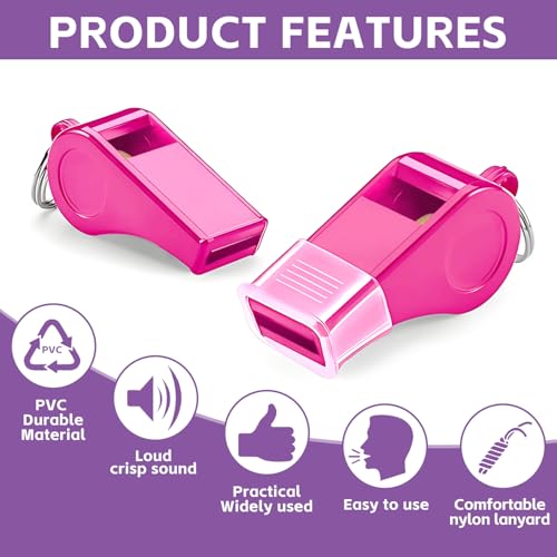 Loud Pink Whistles with Lanyard - Set of 2 for Coaches & Referees