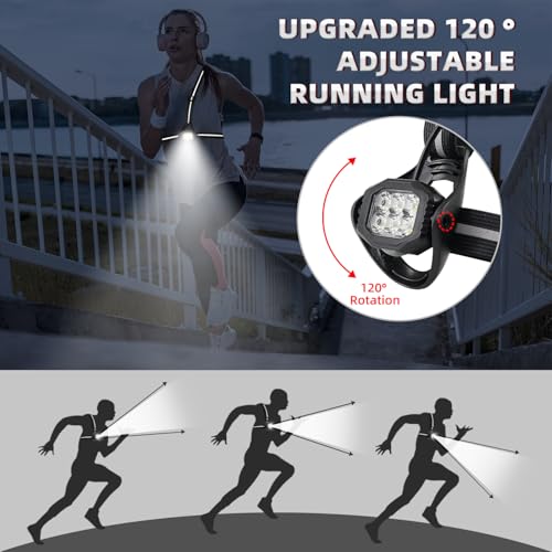 YOSKY 800 Lumen Chest Light, Running Light for Runner with Reflective Straps, Rechargeable Running Headlamp Flashlight, Adjustable Safety Lights Beam for Walking Dog at Night, 4-8h USE TIME