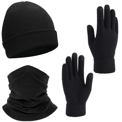Winter Hat, Neck Gaiter & Gloves Set - Black Thermal Accessories