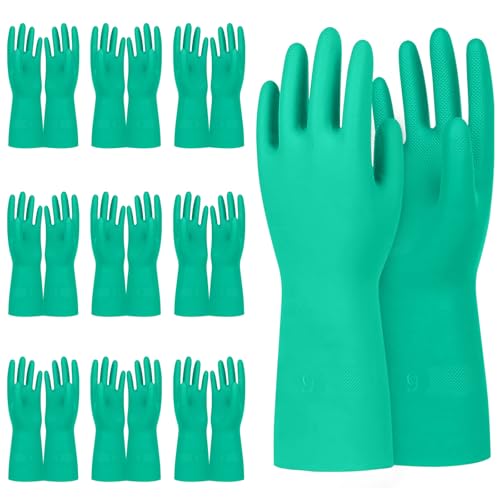 Beieverluck 10 Pairs Chemical Resistant Gloves Large Heavy Duty Rubber Work Gloves 12.6" Long Nitrile Gloves for Acid Alkali Oil Protection and Industrial Use Household, Large