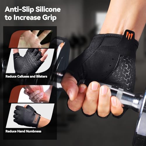 Workout Gloves for Men and Women - Black, Large