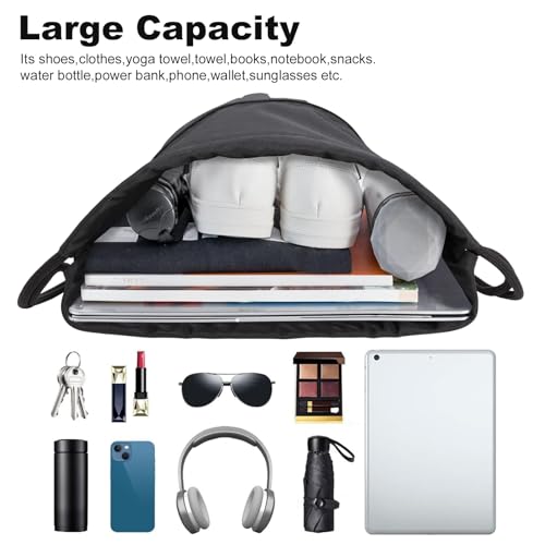 Drawstring Backpack Cinch Bag for Sports & Travel - Black-V