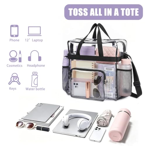 OBERITOL Clear Stadium & Sports Event Tote Bag - Waterproof PVC, Reinforced Strap, Large Size