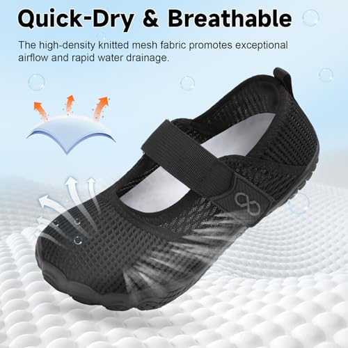 XIHALOOK Black Water Shoes for Women Wide Toe Minimalist Barefoot Quick-Dry Beach Swim Pool Yoga - Size 9