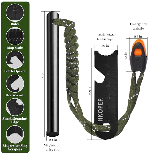 4-Inch Ferro Rod Fire Starter Survival Kit with 6-in-1 Multi-Tool Scraper