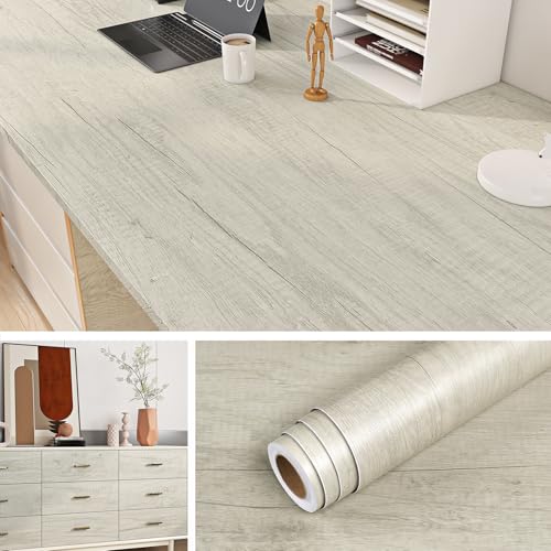 Livelynine Neutral Wood Contact Paper for Countertops Waterproof Desk Wallpaper Peel and Stick Counter Top Covers Self Adhesive Off White Desk Cover Light Wood Vinyl Wrap for Kitchen Cabinet 15.8x78.8