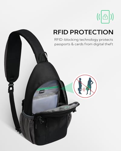WATERFLY Black RFID Crossbody Sling Bag for Travel & Hiking - Small Daypack