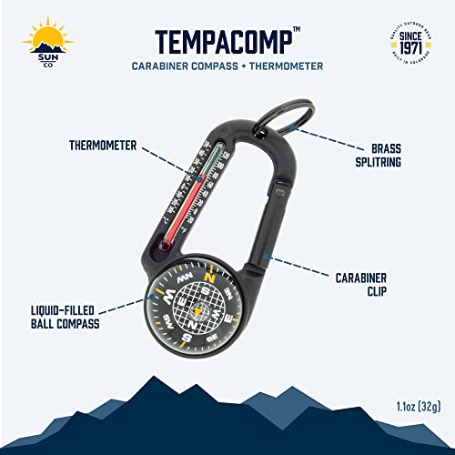 TempaComp Ball Compass & Thermometer Carabiner - Clip-On Accessory