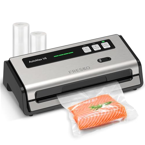FRESKO Vacuum Sealer V6 with Built-in Cutter, 2 Roll Bags Included – 2 Rolls & Bags Starter Kit