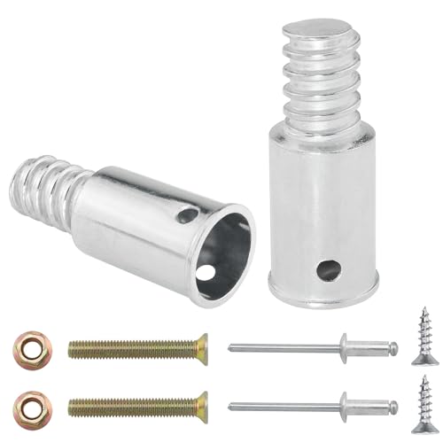 2PCS 22mm/0.87inch Threaded Tips Replacement Metal Threaded Handle Tips Push Broom Handle Threaded End with Screws for Extension Poles Repairing Wood or Metal Poles
