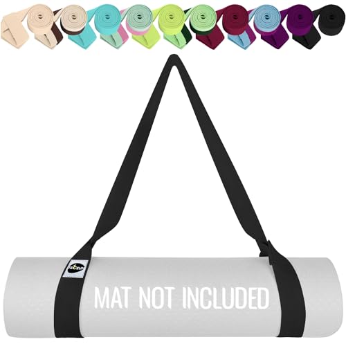 Yoga Mat Strap - Extra Soft Cotton Carrier Sling - Black, 64 IN