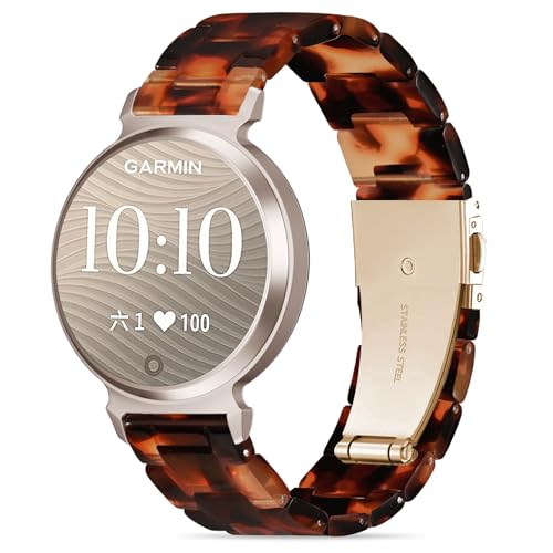 Conidido Tortoiseshell Watch Band for Garmin Lily 2/2 Classic/2 Active - Resin Strap with Stainless Steel Buckle, 14mm Replacement Wristband for Women