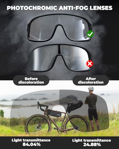 Photochromic Sports Sunglasses UV400 Lightweight - Black to Grey