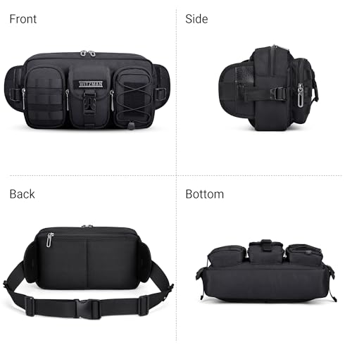 WITZMAN Fanny Pack for Men Black Travel Waist Bag with Multi-Pockets