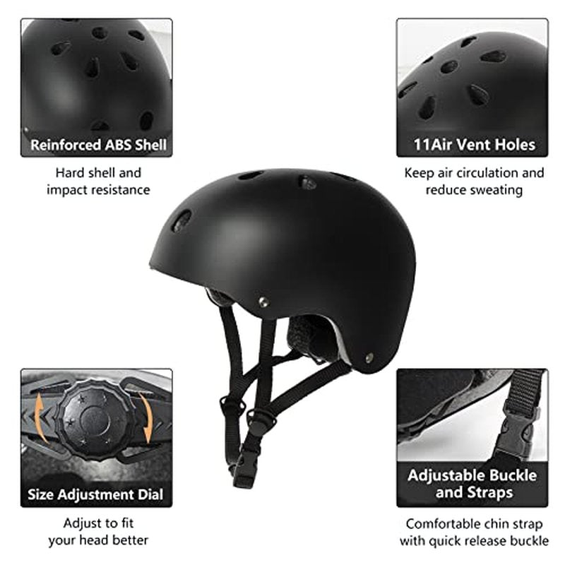 Tourdarson Skateboard Helmet Impact Resistance Ventilation for Youth & Adults (Black,Large)