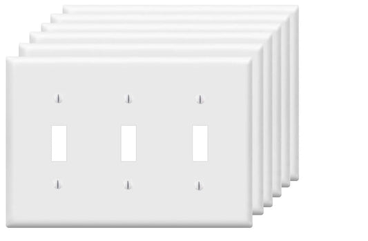 Toggle Light Switch Wall Plates 3-Gang Switch Electrical Cover Plate Unbreakable Thermoplastic Faceplate, White (6 Pack)