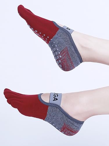 Grippy Pilates Socks for Women - 2 Pairs Purple & Wine Red