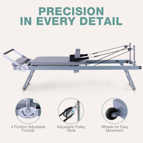 Foldable Pilates Reformer Machine for Home & Gym - Gray