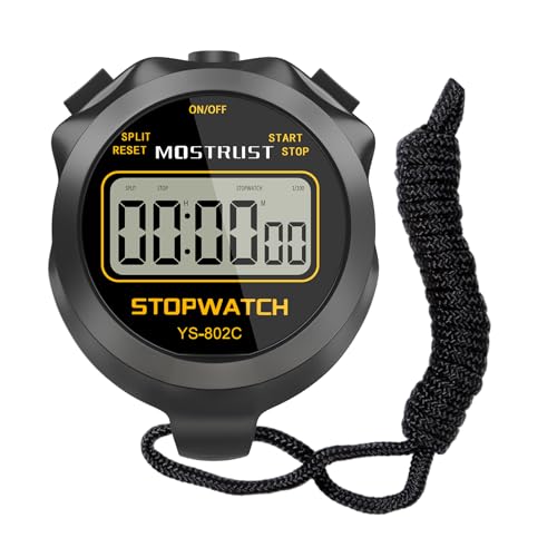 Digital Stopwatch Timer - Simple Operation, Silent Mode, 1 Lap Non-Waterproof Black