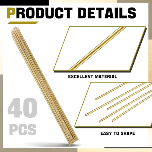 Moxweyeni 40 Pcs Brass Rods 1.5 mm 2 mm Brass Welding Brazing Rods Copper Alloy Solid for DIY Craft Drift Punches Knife Handle Lathe(1.5 mm)