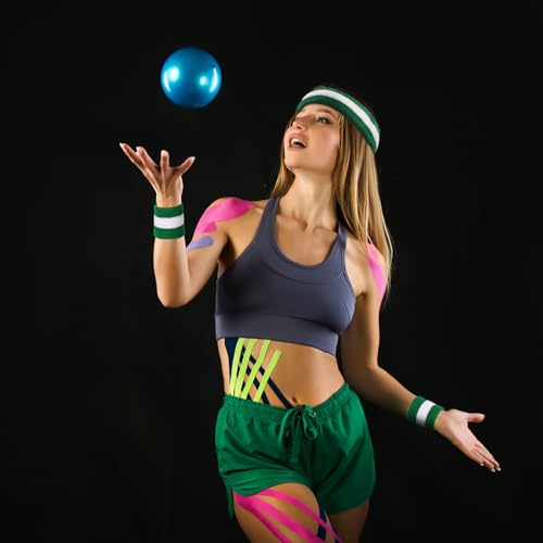 Neon Striped Sweatbands Set - Headband & Wristbands - Green/White