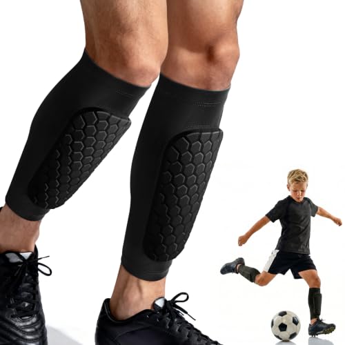 XZQTIVE Kids Soccer Shin Guards with Honeycomb EVA Padding, Black XS