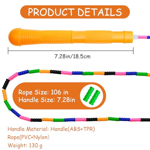 Adjustable Segmented Beaded Jump Rope for Kids - Rainbow Yellow