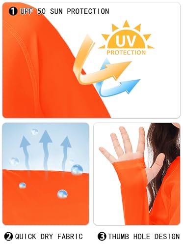 Kids Quick-Dry Sun Protection Rash Guard Hoodie - Orange 9-10 Years