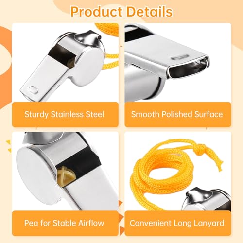 Bulk 48 Waterproof Stainless Steel Whistles with Lanyards