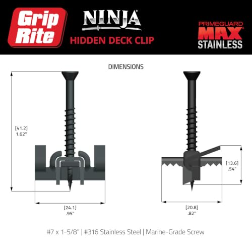 Grip-Rite Ninja Hidden Deck Clips 316 Stainless Steel, Pack of 90, Covers 50 sq ft