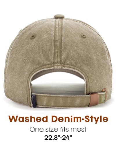 FURTALK Khaki Washed Denim Mountain Embroidery Baseball Cap - Distressed Hat