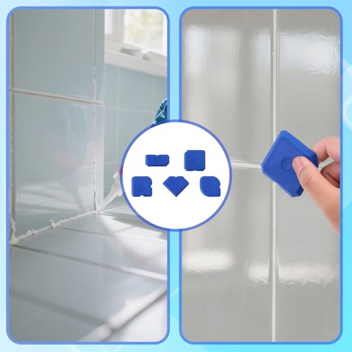 10pcs Silicone Cramer Spreader Caulking Tool Set Kit, Sealant Profiling Finishing Smoothing Mastic Tool Caulk Remover Reusable Grout Scraper Applicator for Kitchen Bathroom Floor Window & Sink (Blue)