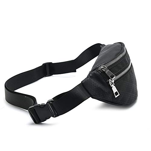 Water-Resistant Waist Bag - 3 Pocket Fanny Pack with Adjustable Belt - Black