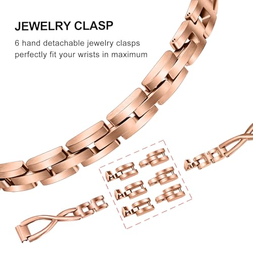 Dhwazz Rose Gold Stainless Steel Watch Band for Fitbit Inspire 2 & 3 Women